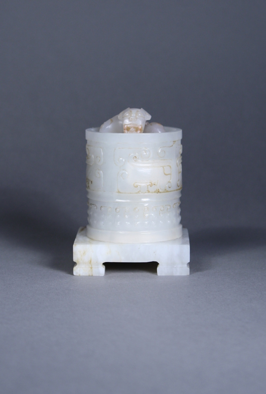 Important 18th-century Qing Dynasty imperial white jade seal realized $7,260. 888 Auctions image.